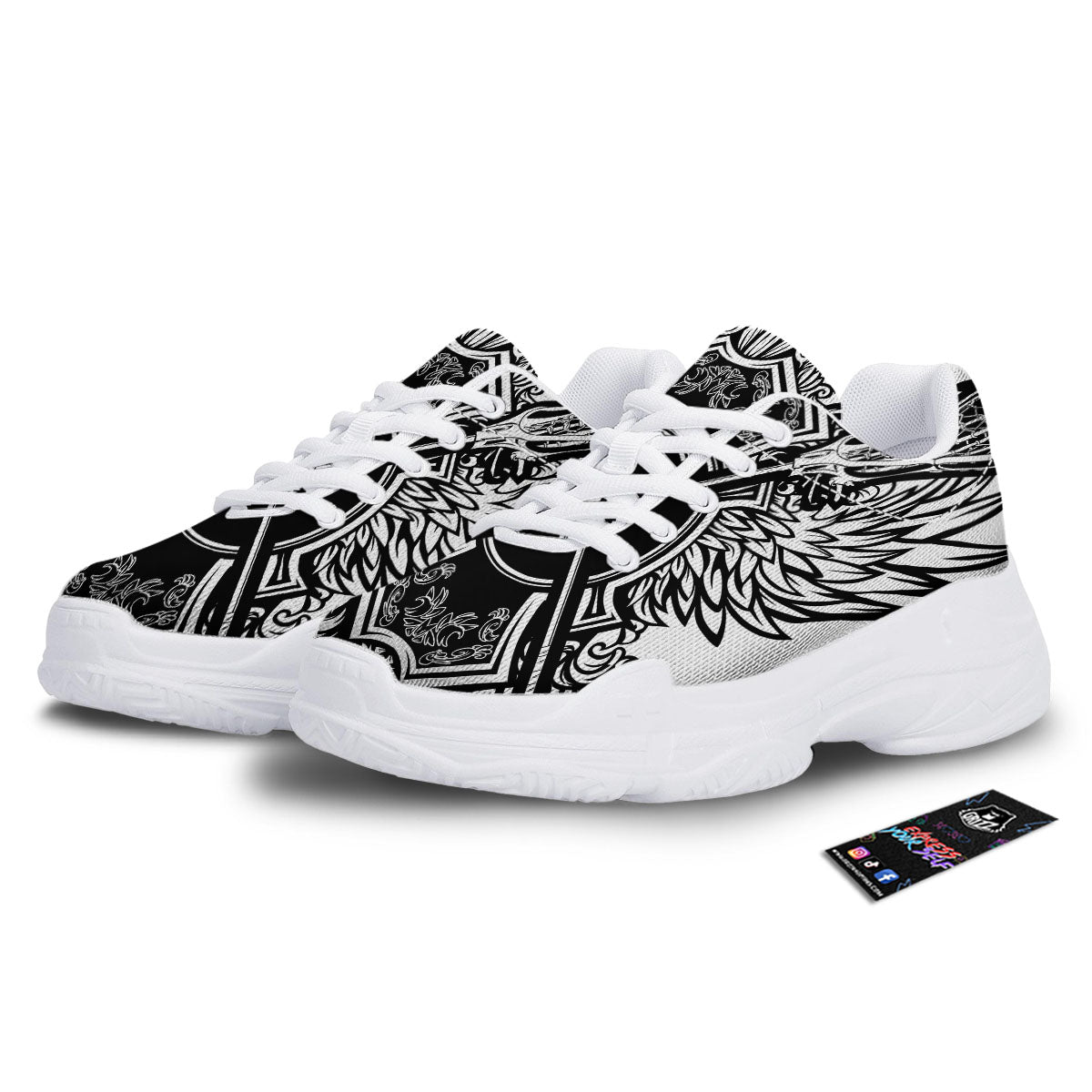 Sticks Lacrosse Ornate Wing Print White Chunky Shoes-grizzshop