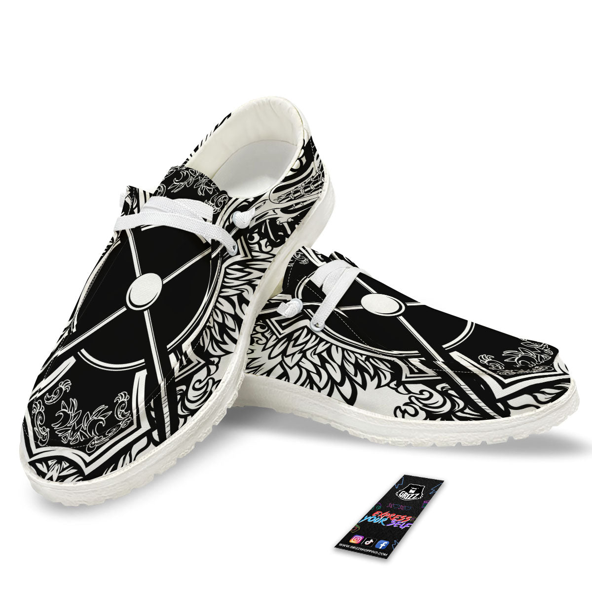 Sticks Lacrosse Ornate Wing Print White Loafers-grizzshop