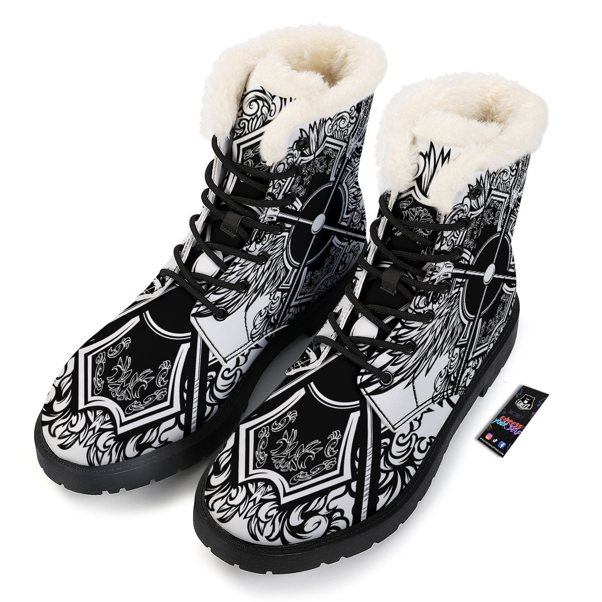 Sticks Lacrosse Ornate Wing Print Winter Boots-grizzshop