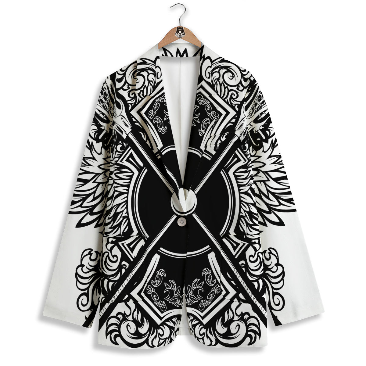 Sticks Lacrosse Ornate Wing Print Women's Blazer-grizzshop