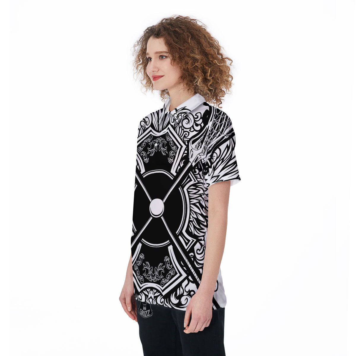 Sticks Lacrosse Ornate Wing Print Women's Golf Shirts-grizzshop