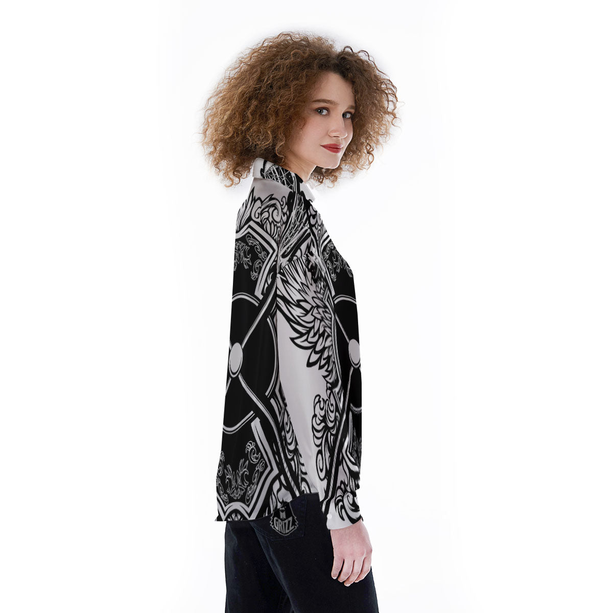 Sticks Lacrosse Ornate Wing Print Women's Long Sleeve Shirts-grizzshop