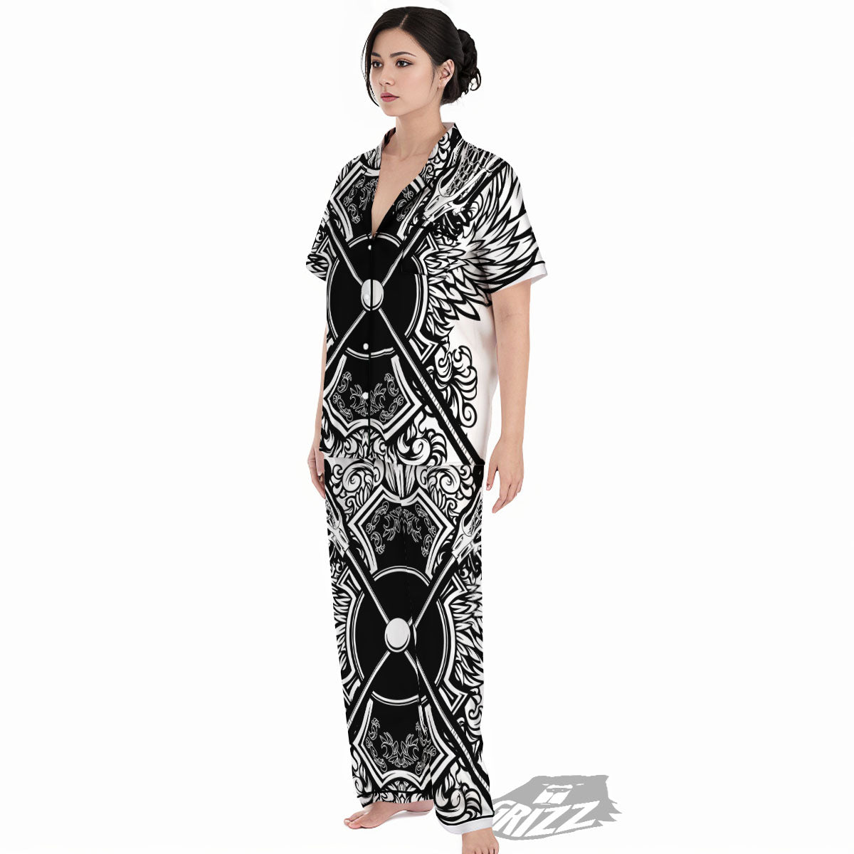 Sticks Lacrosse Ornate Wing Print Women's Pajamas Set-grizzshop