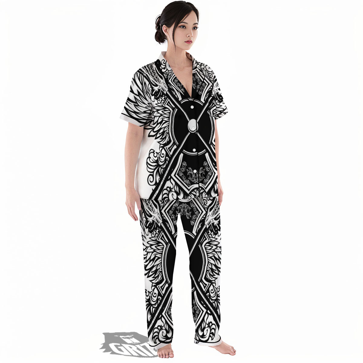 Sticks Lacrosse Ornate Wing Print Women's Pajamas Set-grizzshop