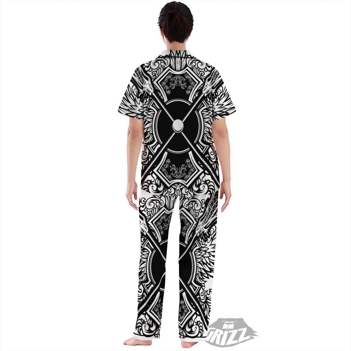 Sticks Lacrosse Ornate Wing Print Women's Pajamas Set-grizzshop