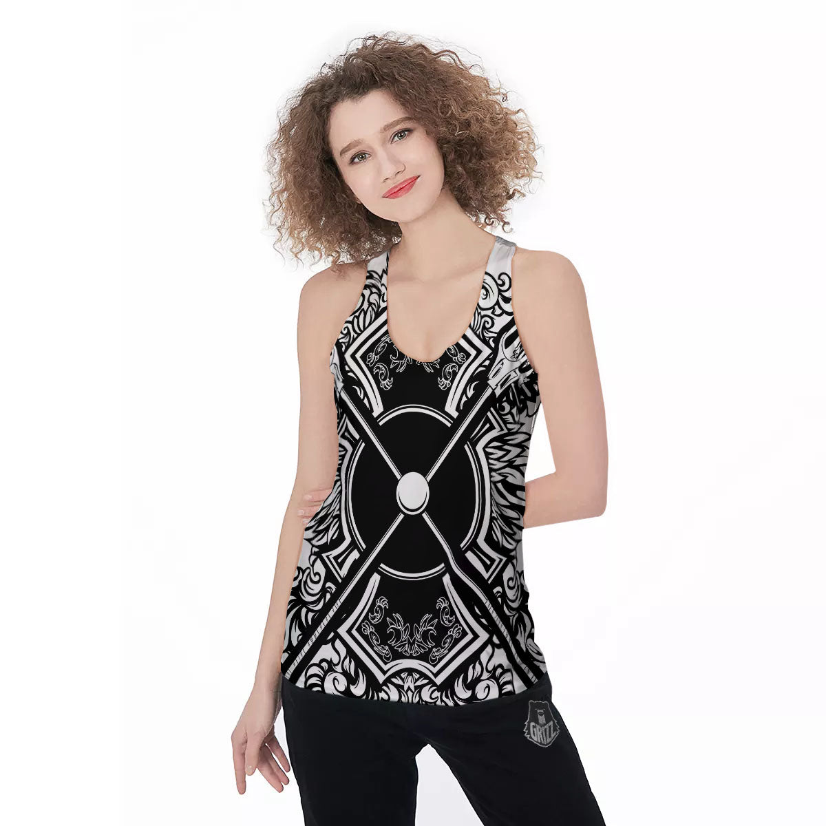 Sticks Lacrosse Ornate Wing Print Women's Racerback Tank Top-grizzshop