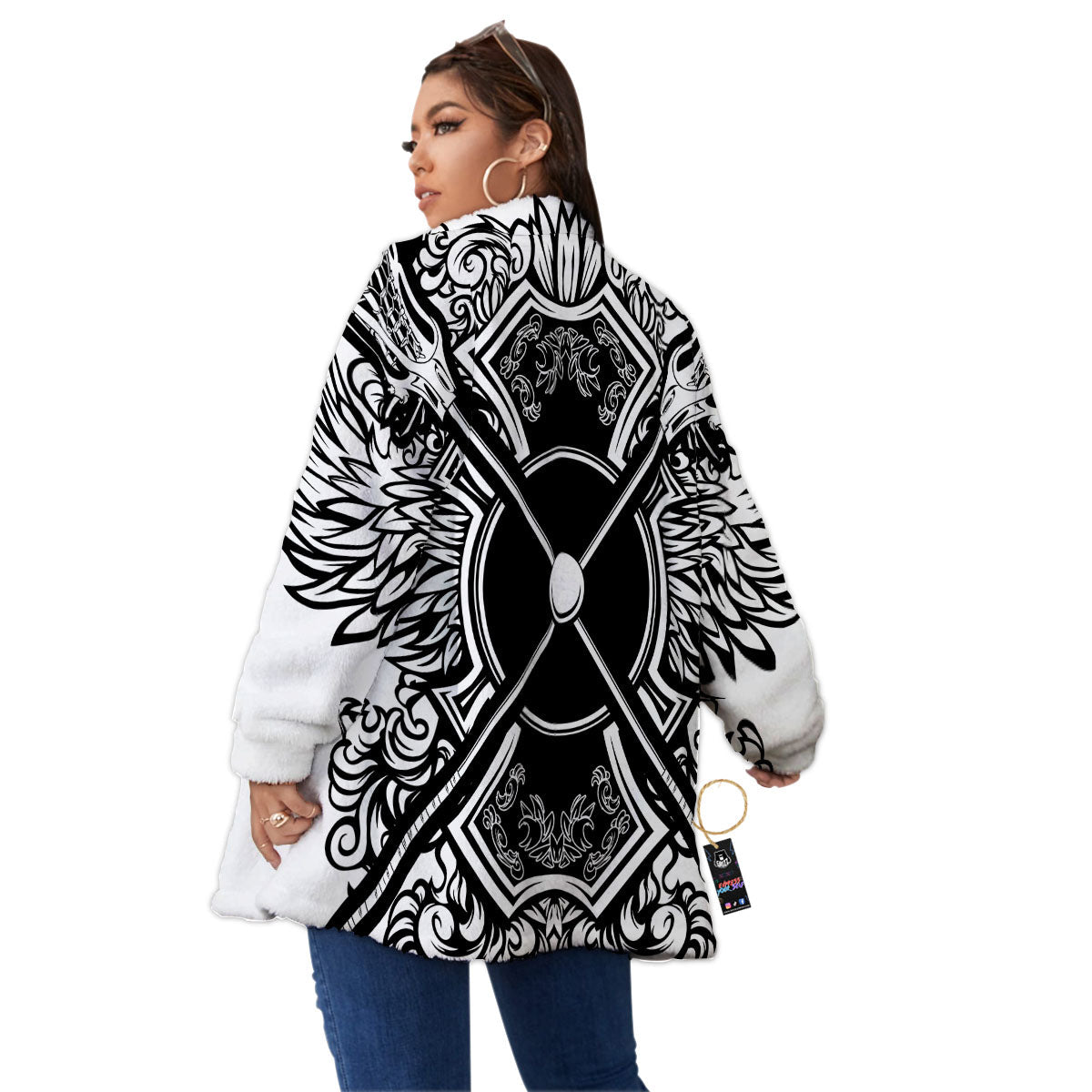 Sticks Lacrosse Ornate Wing Print Women's Sherpa Jacket-grizzshop