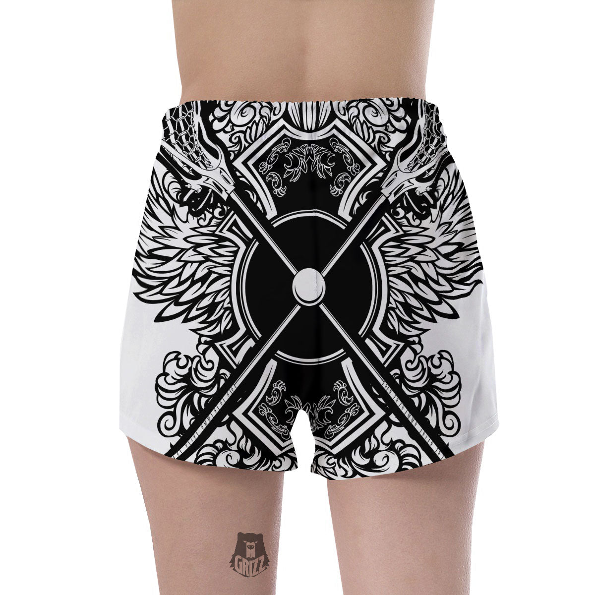 Sticks Lacrosse Ornate Wing Print Women's Shorts-grizzshop