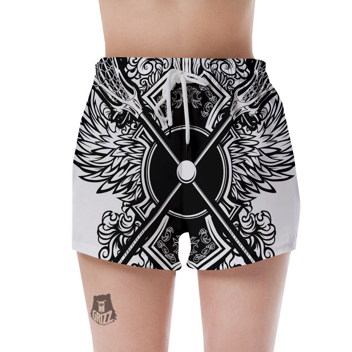 Sticks Lacrosse Ornate Wing Print Women's Shorts-grizzshop
