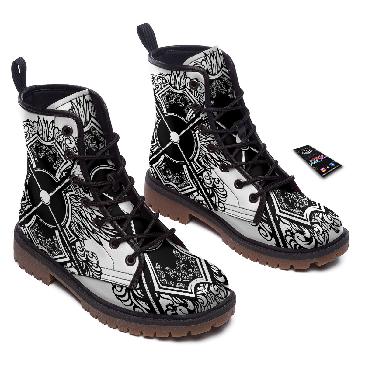 Sticks Lacrosse Ornate Wing Print Work Boots-grizzshop