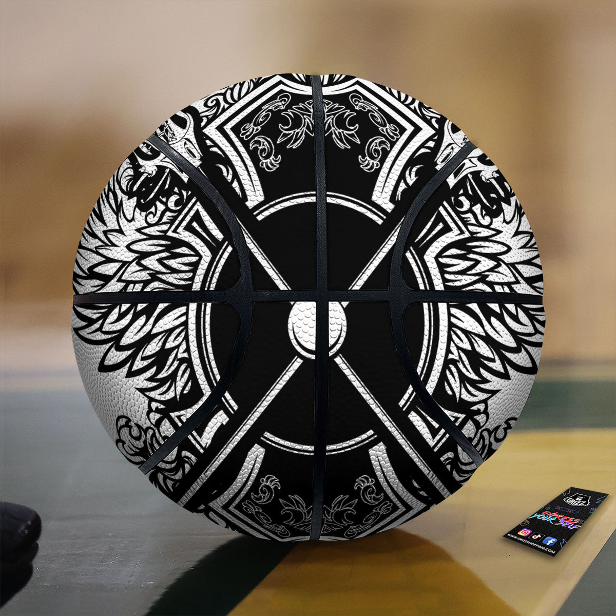 Sticks Lacrosse Ornate Wing Print Basketball