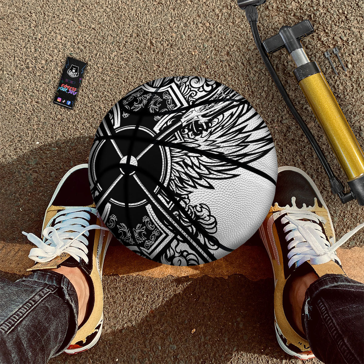 Sticks Lacrosse Ornate Wing Print Basketball