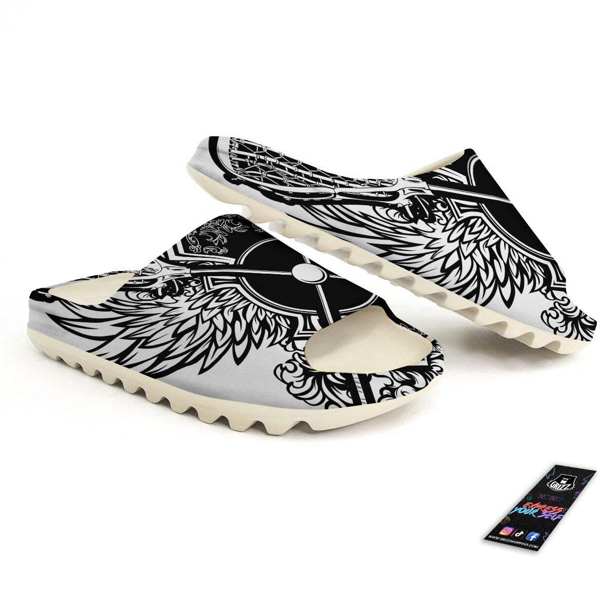 Sticks Lacrosse Ornate Wing Print Sandals-grizzshop