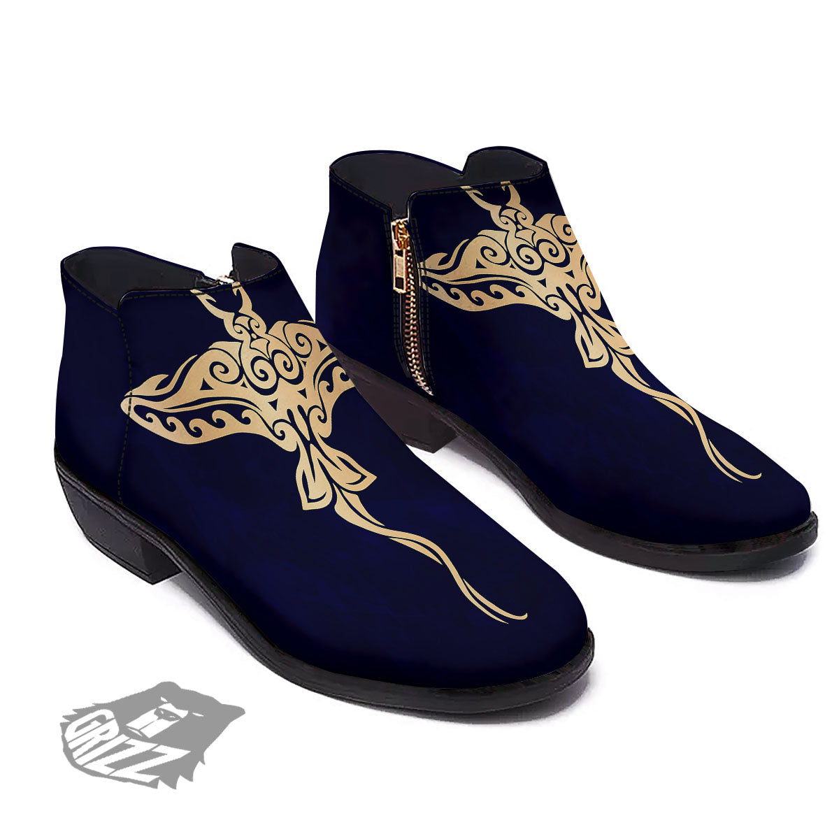 Stingray Spiritual Golden Print Ankle Boots-grizzshop