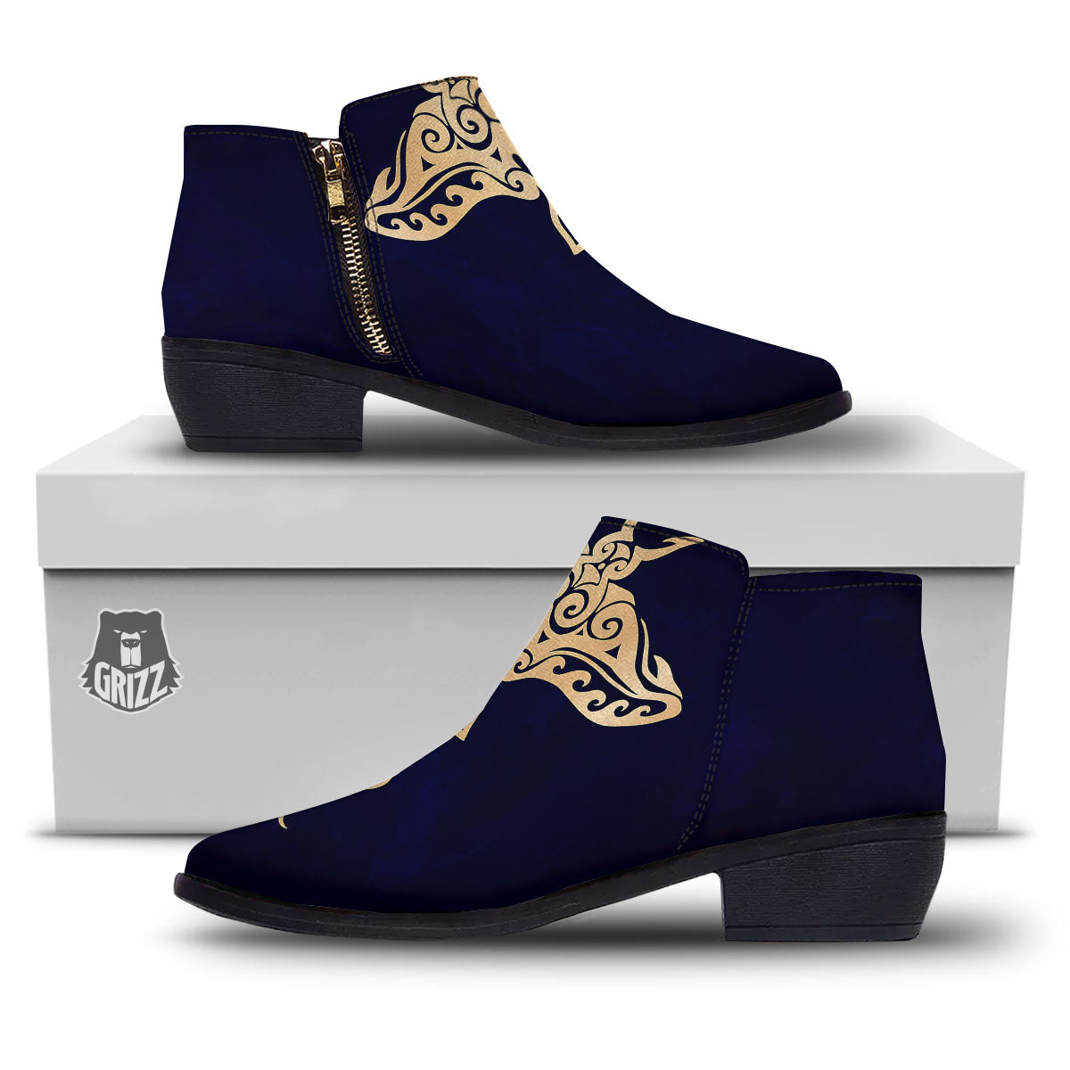Stingray Spiritual Golden Print Ankle Boots-grizzshop