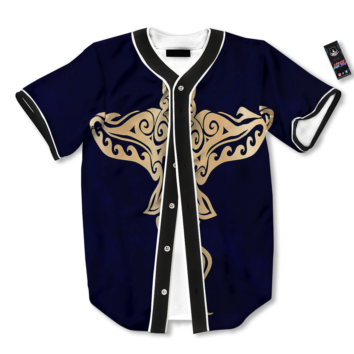 Stingray Spiritual Golden Print Baseball Jersey-grizzshop