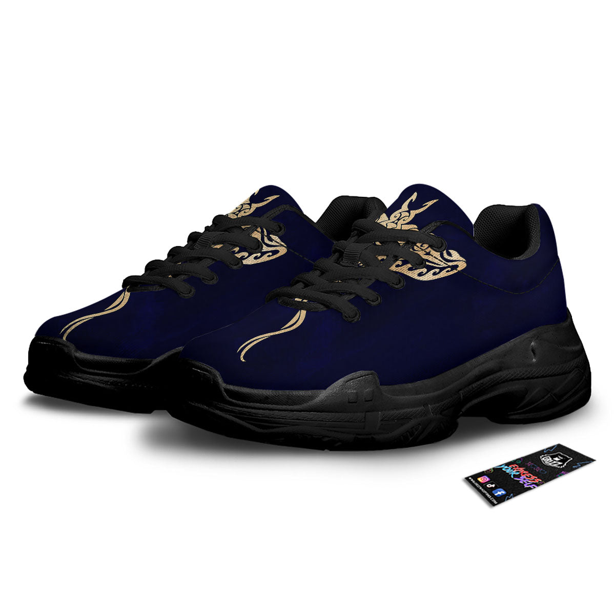 Stingray Spiritual Golden Print Black Chunky Shoes-grizzshop
