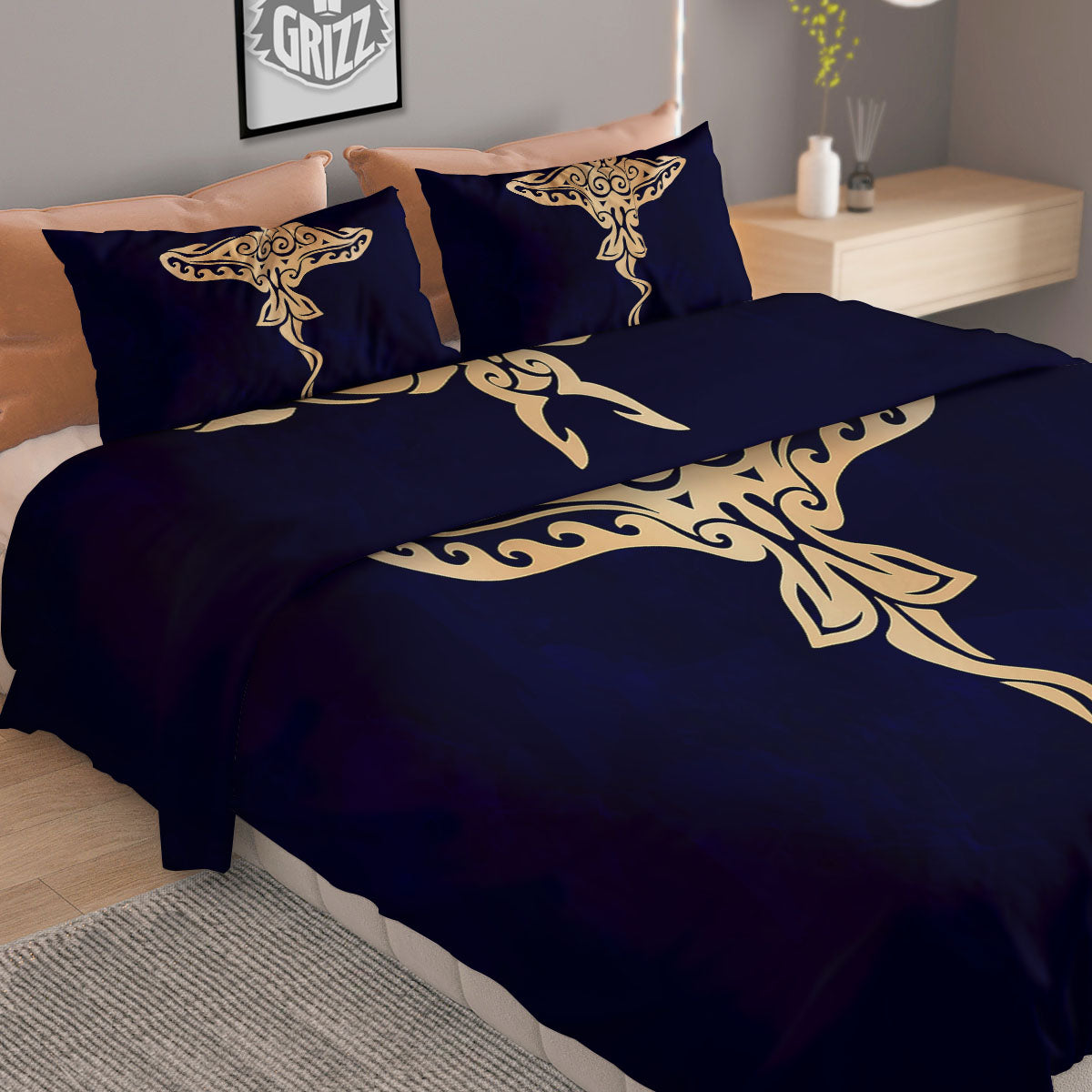 Stingray Spiritual Golden Print Duvet Cover Bedding Set