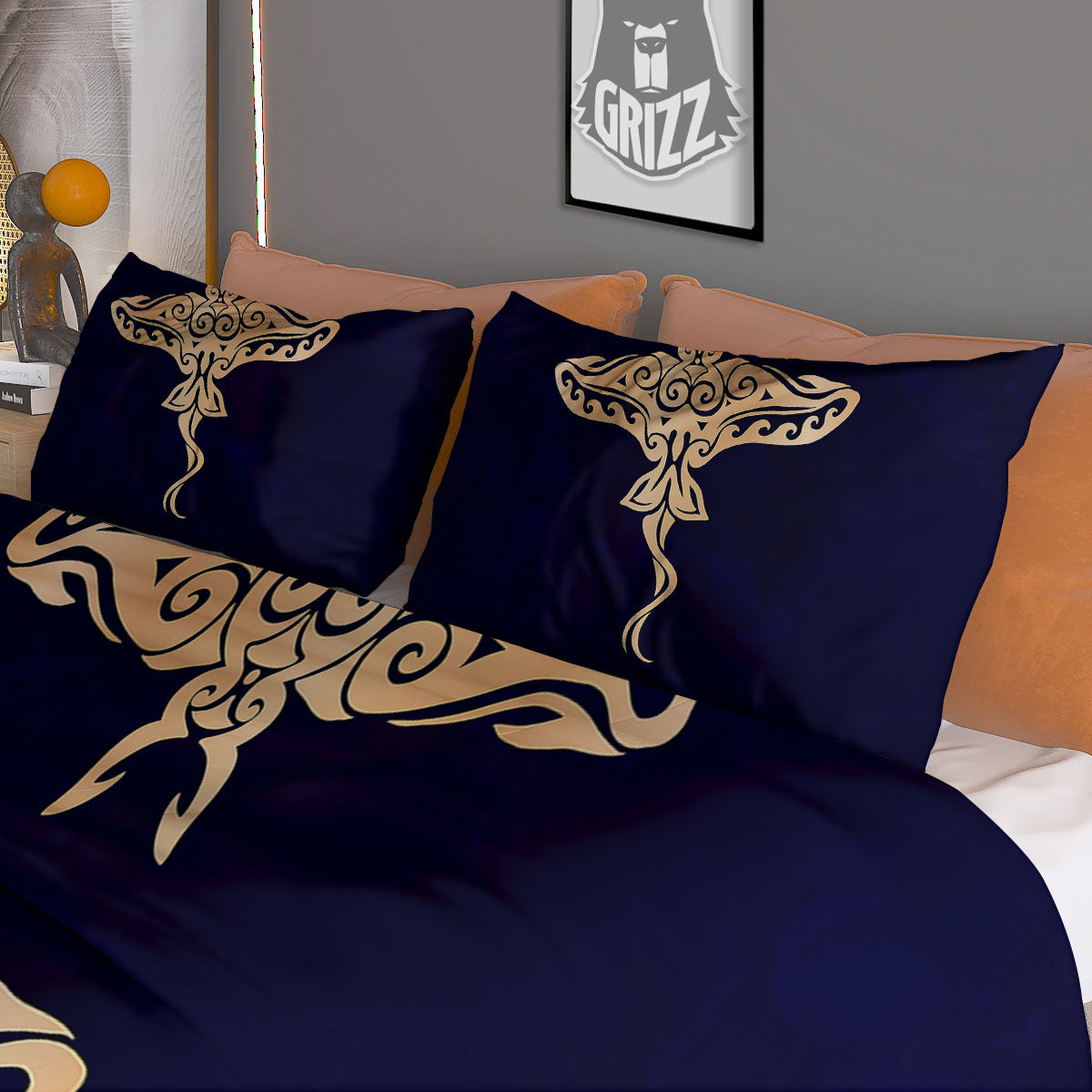 Stingray Spiritual Golden Print Duvet Cover Bedding Set