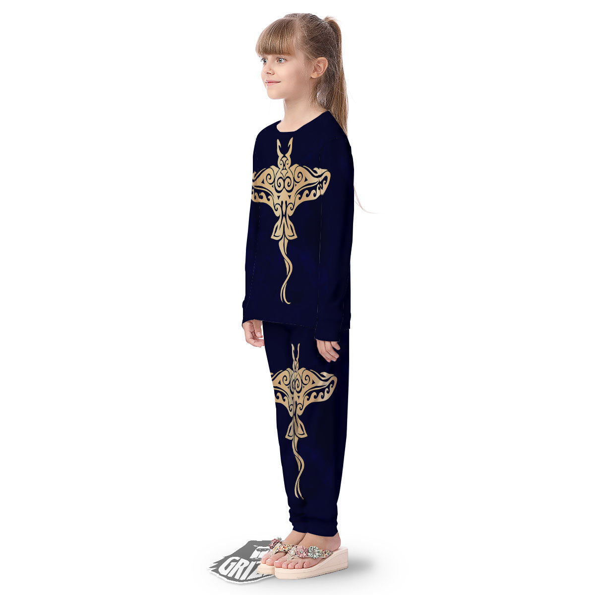Stingray Spiritual Golden Print Kid's Pajamas-grizzshop