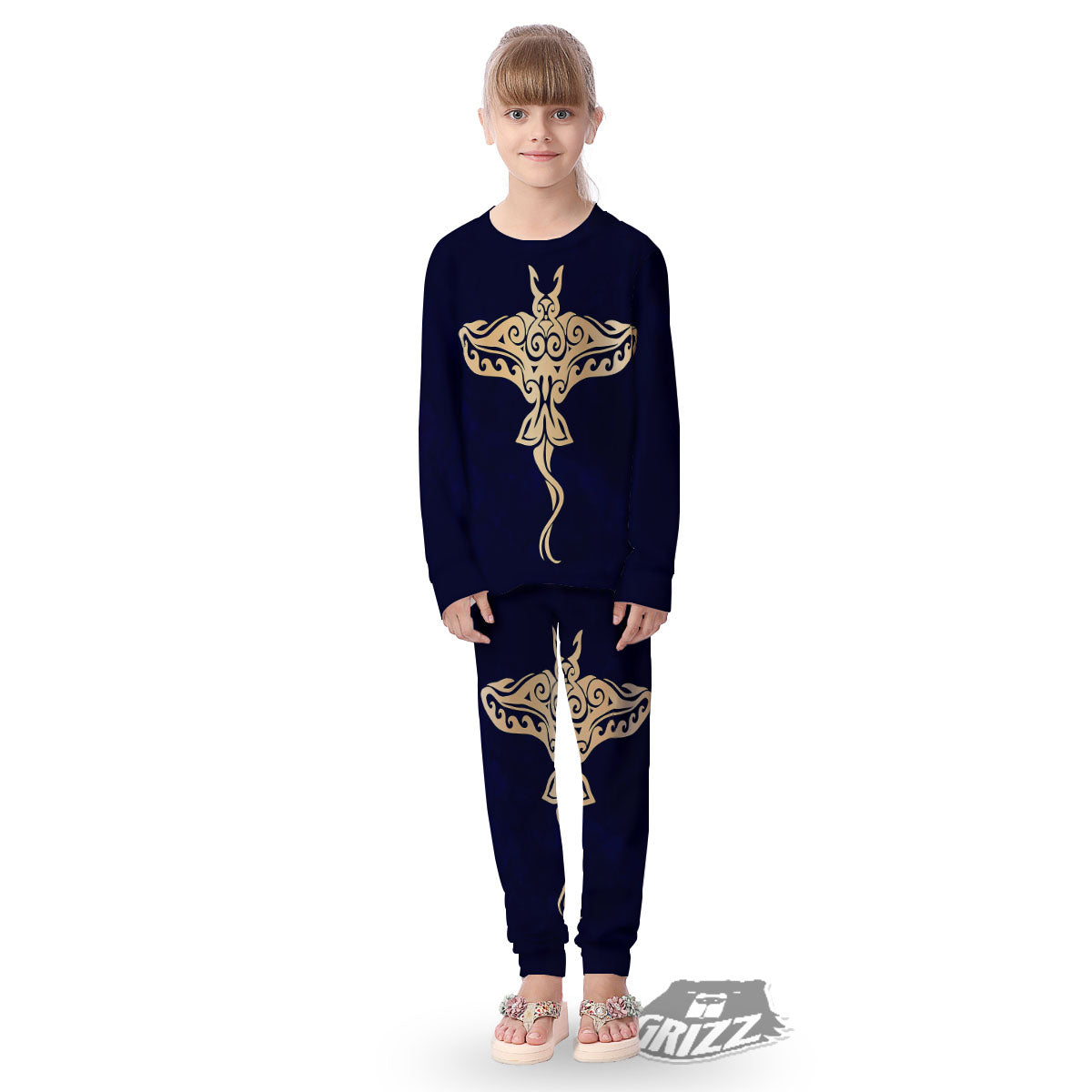 Stingray Spiritual Golden Print Kid's Pajamas-grizzshop