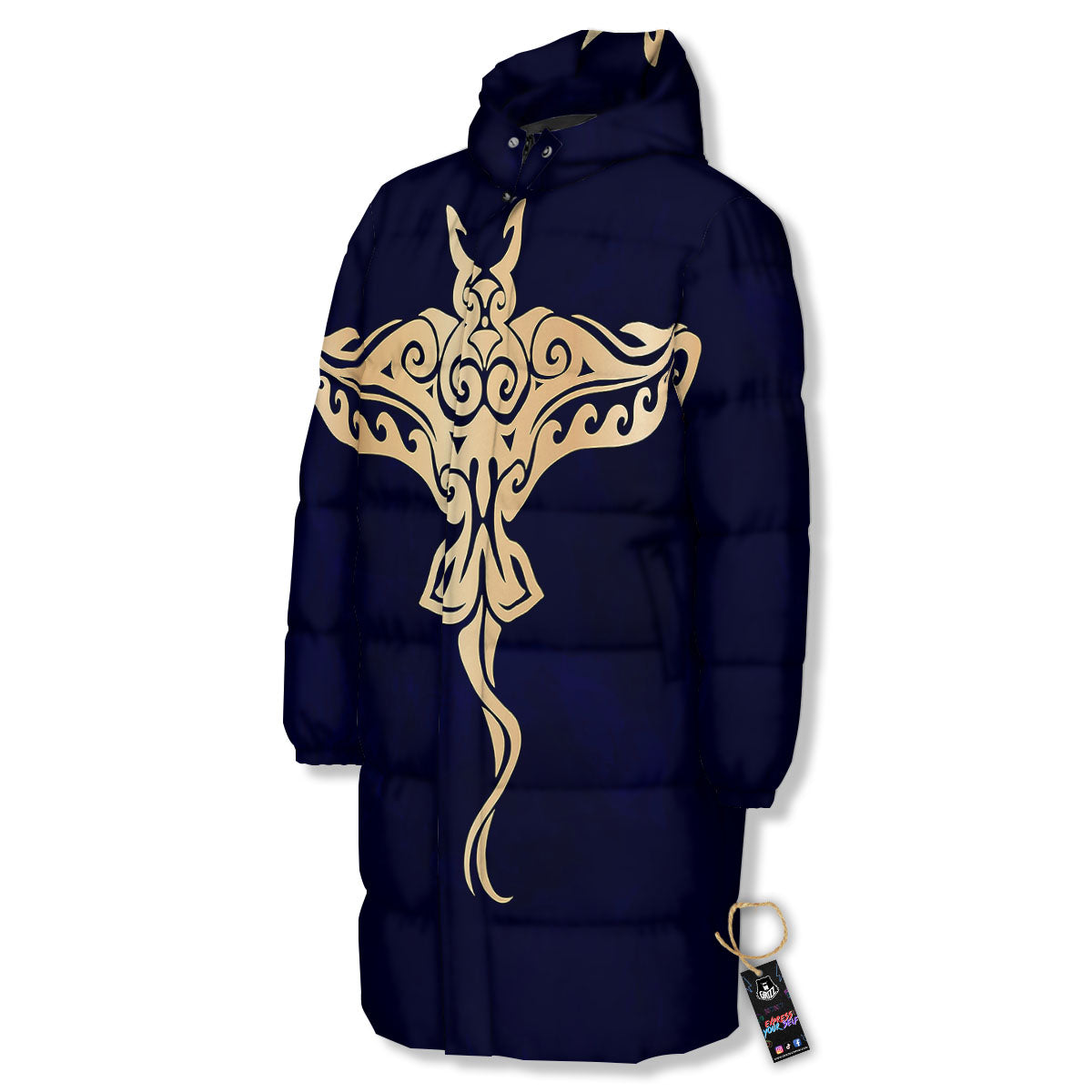 Stingray Spiritual Golden Print Long Down Jacket-grizzshop