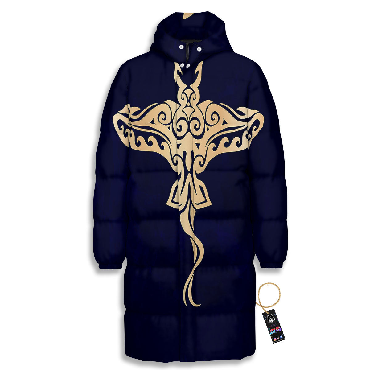 Stingray Spiritual Golden Print Long Down Jacket-grizzshop