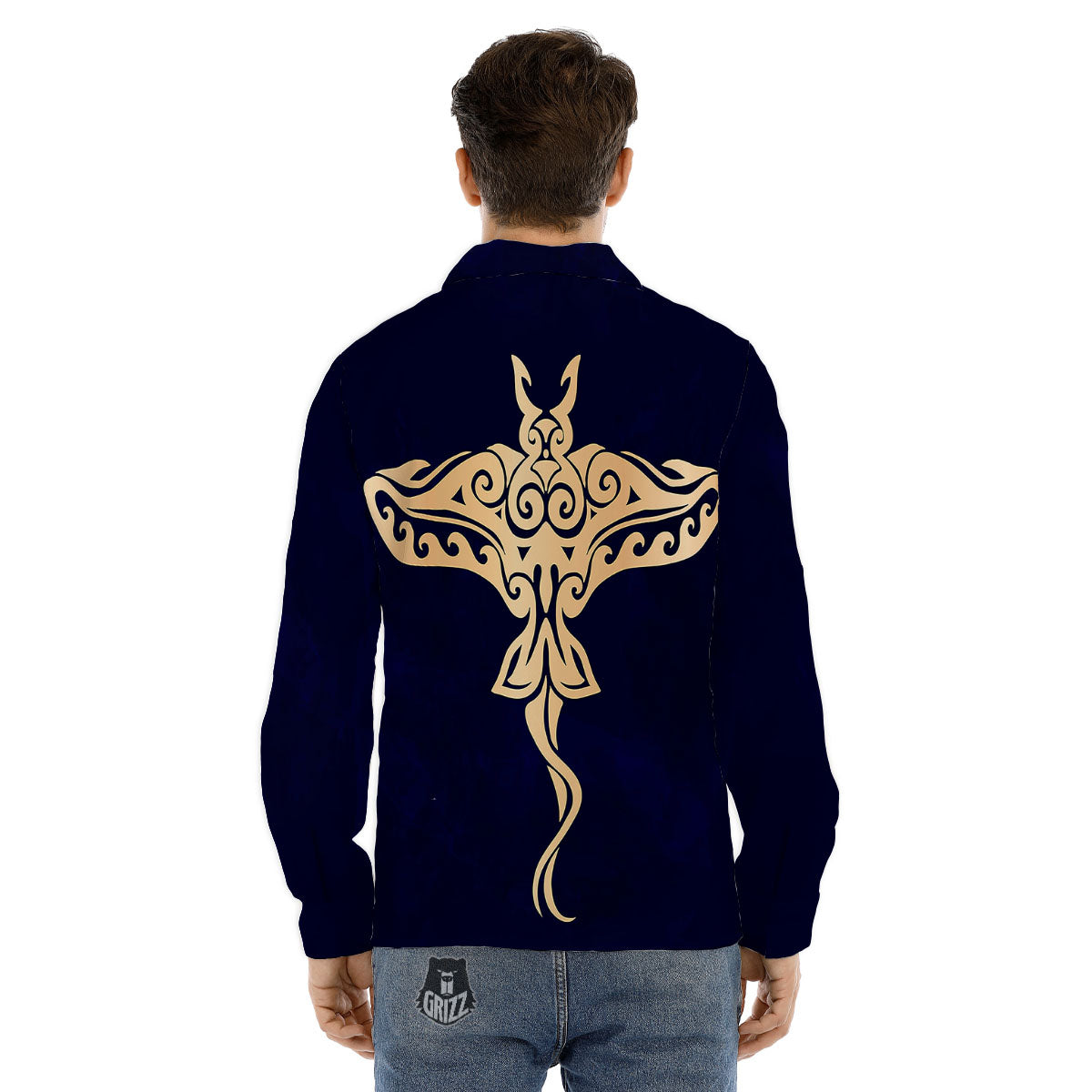 Stingray Spiritual Golden Print Men's Dress Shirts-grizzshop
