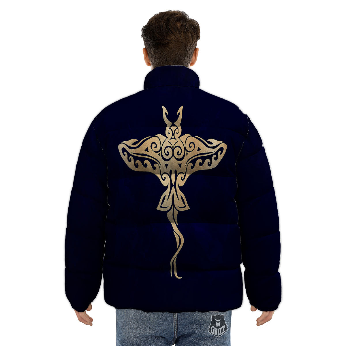 Stingray Spiritual Golden Print Puffer Jacket-grizzshop