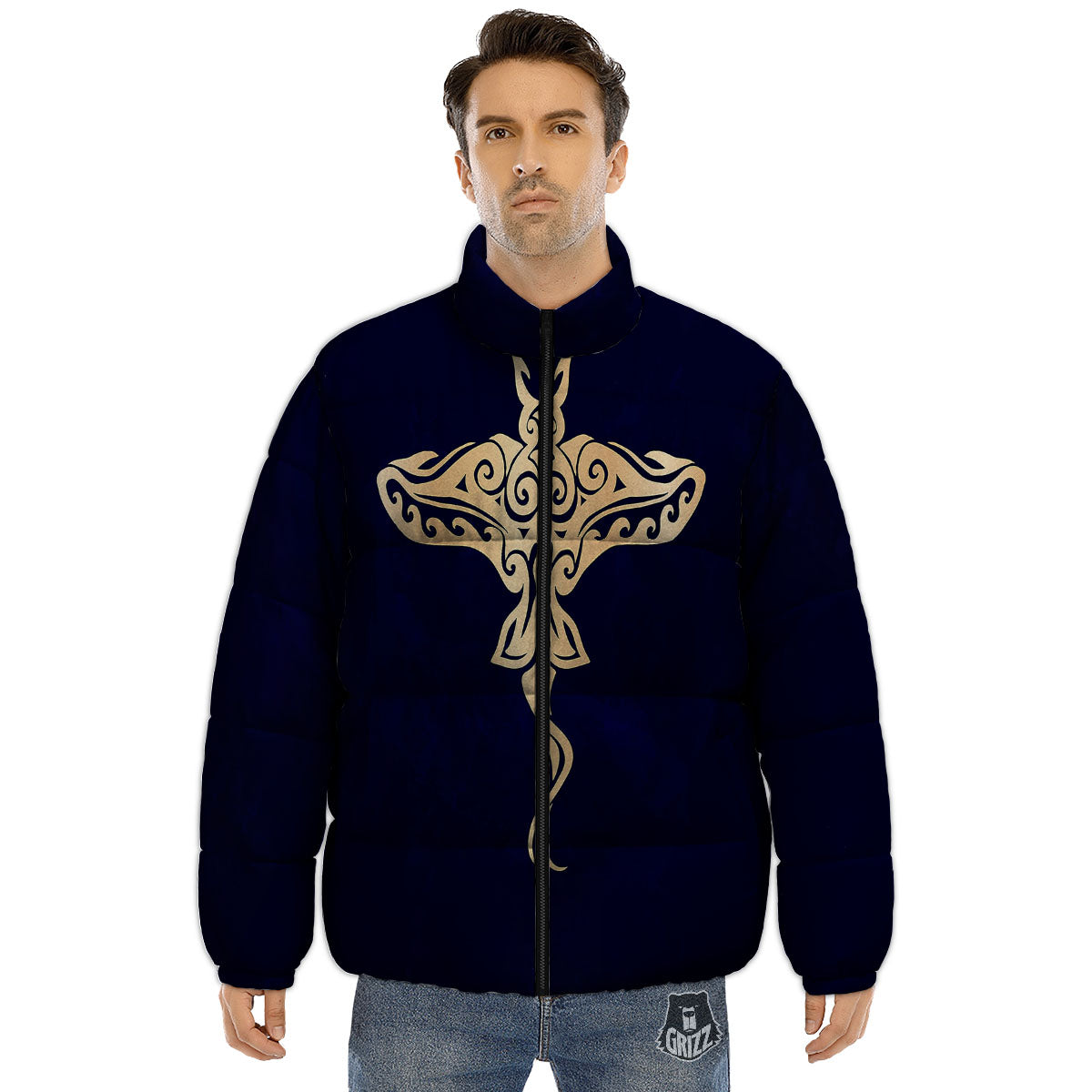 Stingray Spiritual Golden Print Puffer Jacket-grizzshop