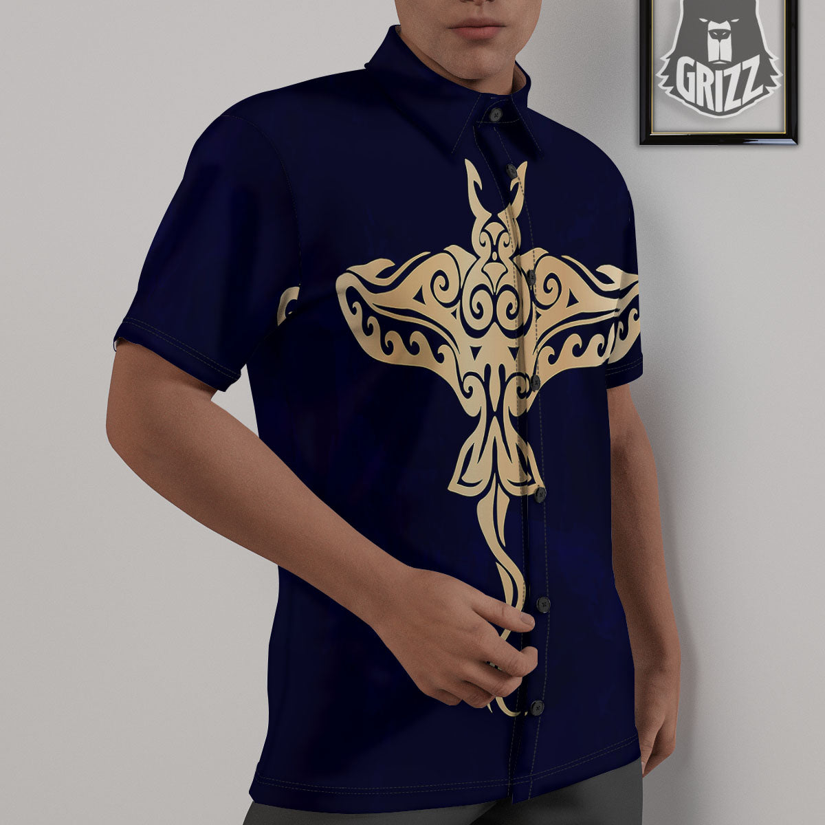 Stingray Spiritual Golden Print Untucked Shirts-grizzshop
