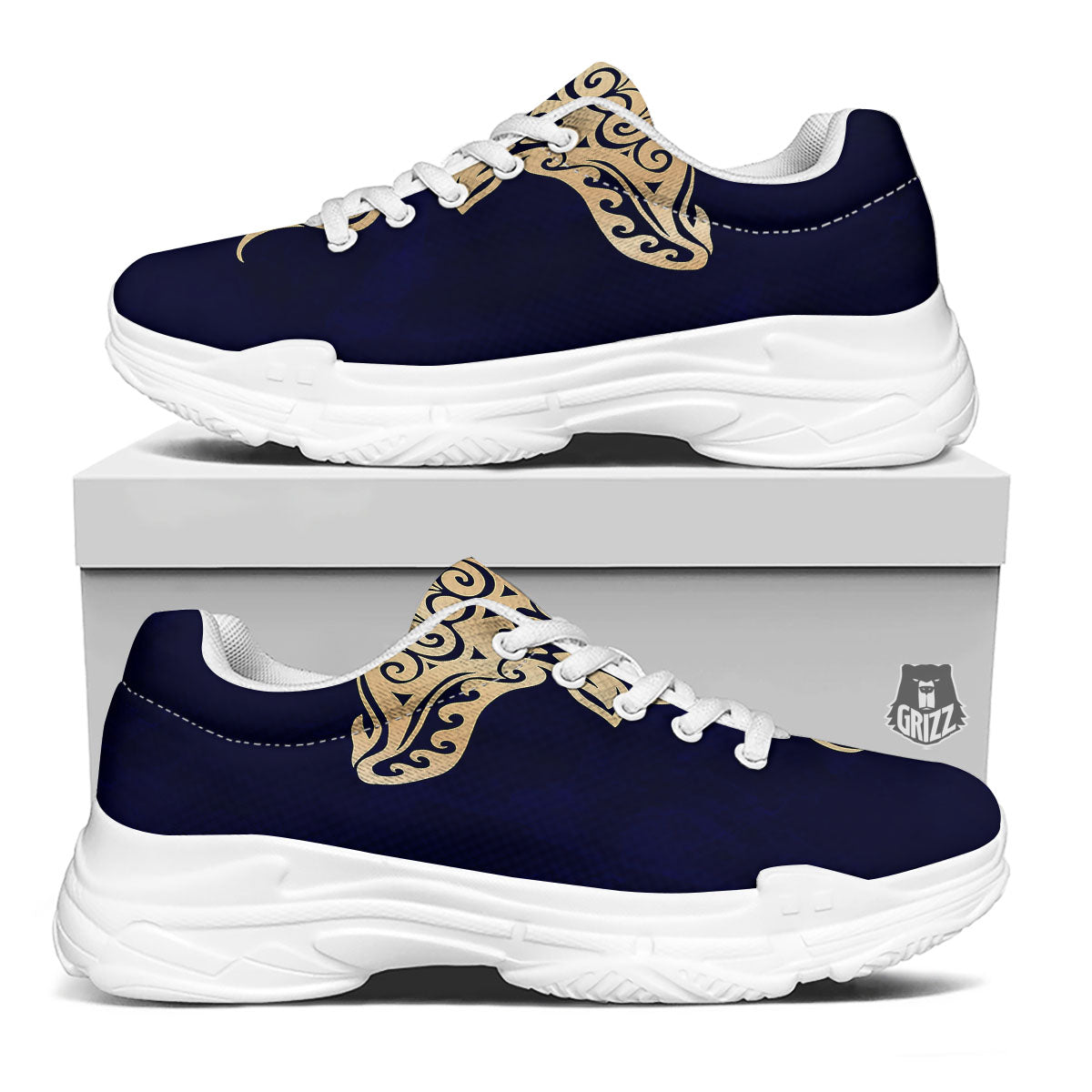 Stingray Spiritual Golden Print White Chunky Shoes-grizzshop