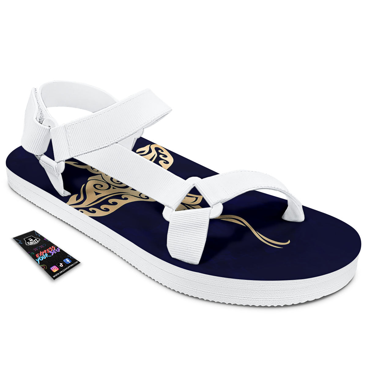 Stingray Spiritual Golden Print White Open Toe Sandals-grizzshop