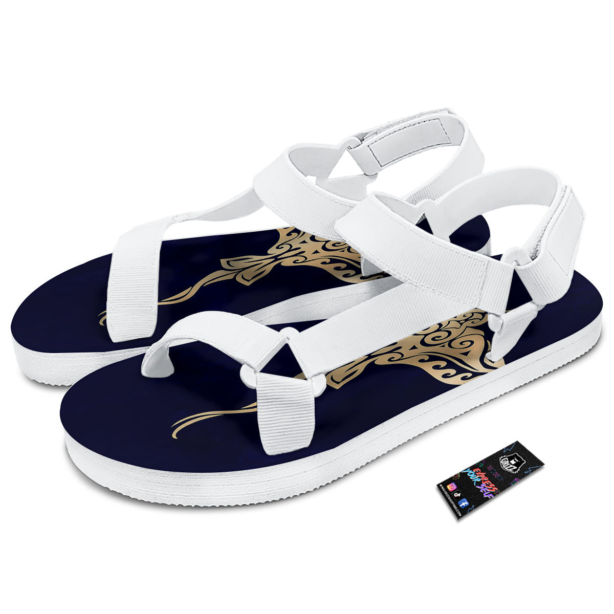 Stingray Spiritual Golden Print White Open Toe Sandals-grizzshop