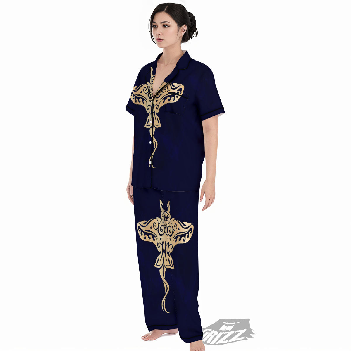 Stingray Spiritual Golden Print Women's Pajamas Set-grizzshop