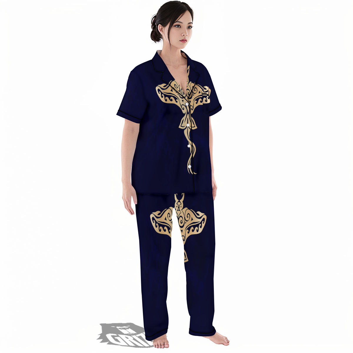 Stingray Spiritual Golden Print Women's Pajamas Set-grizzshop