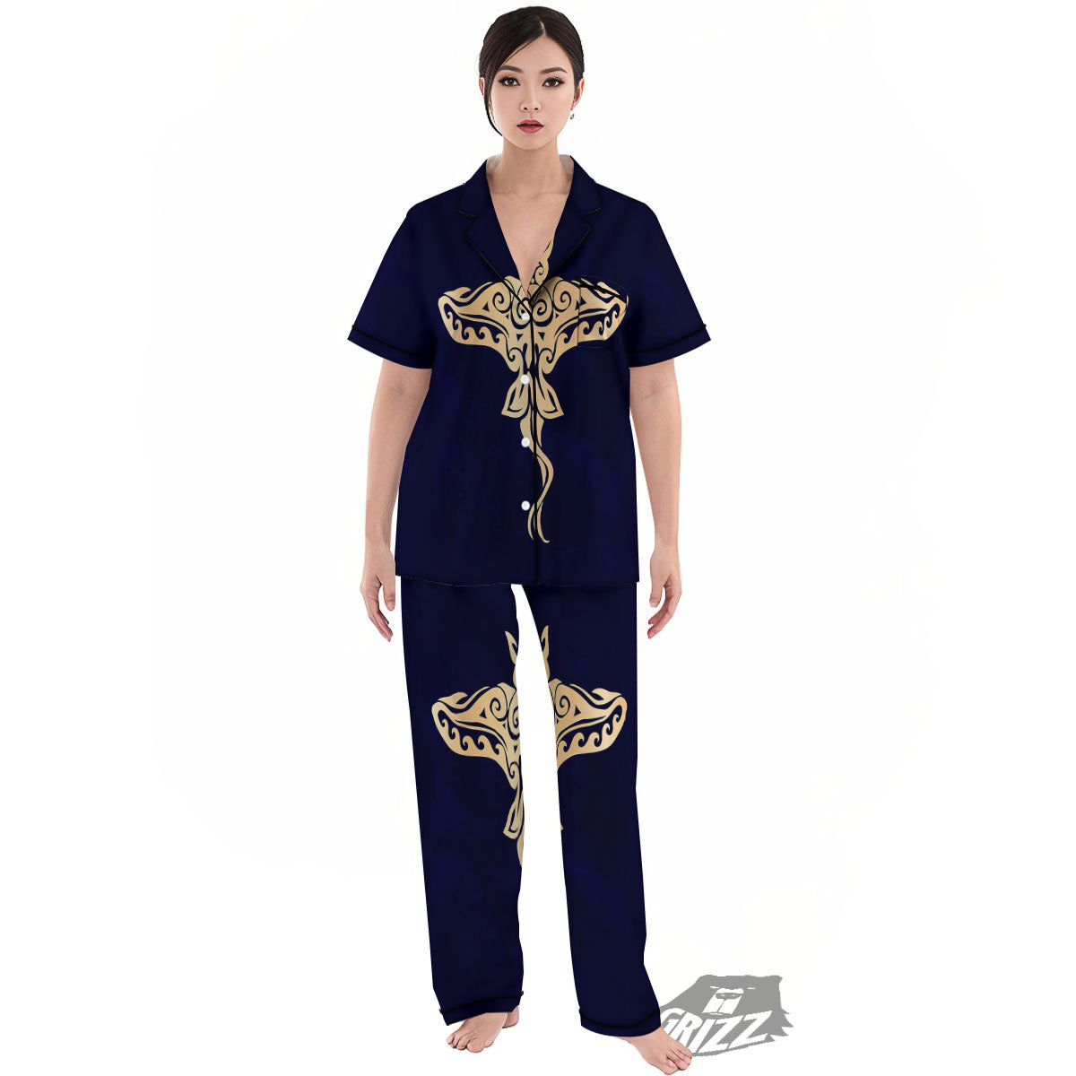 Stingray Spiritual Golden Print Women's Pajamas Set-grizzshop