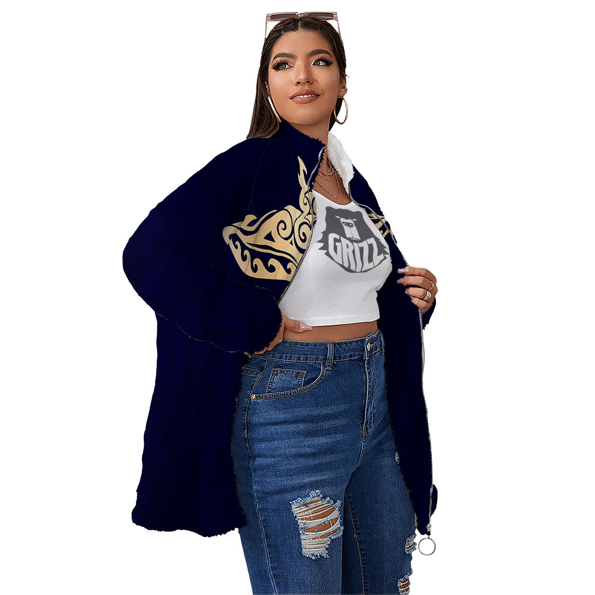 Stingray Spiritual Golden Print Women's Sherpa Jacket-grizzshop