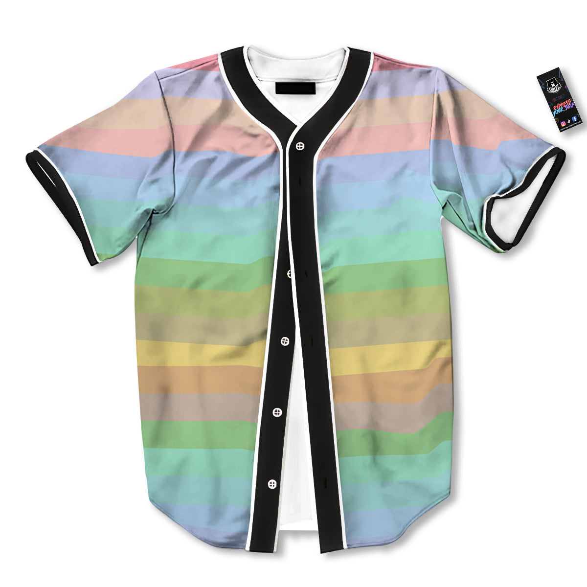 Stiped Rainbow Pastel Print Baseball Jersey-grizzshop