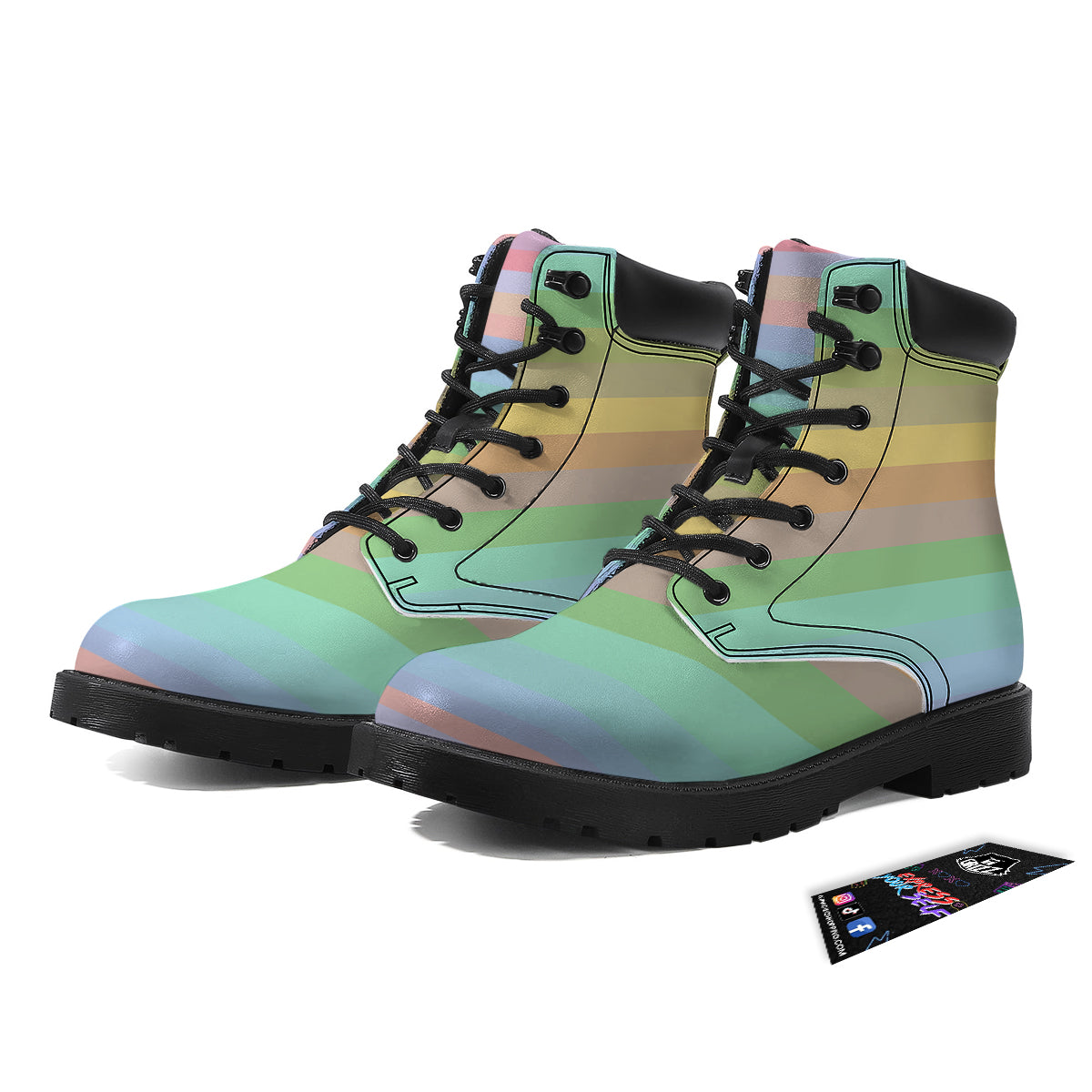 Stiped Rainbow Pastel Print Boots-grizzshop