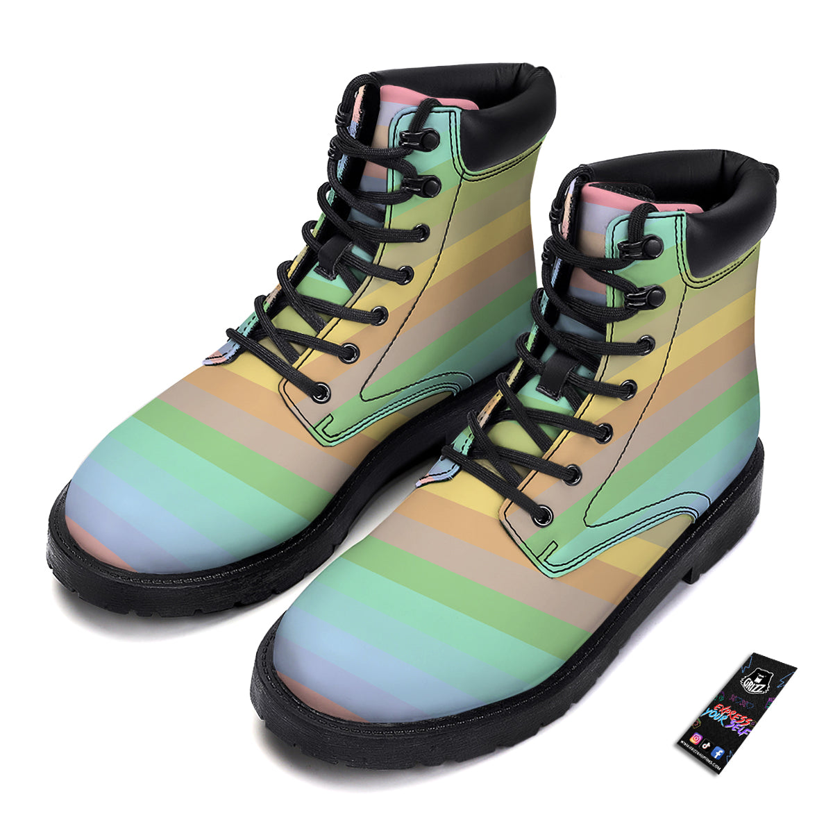 Stiped Rainbow Pastel Print Boots-grizzshop