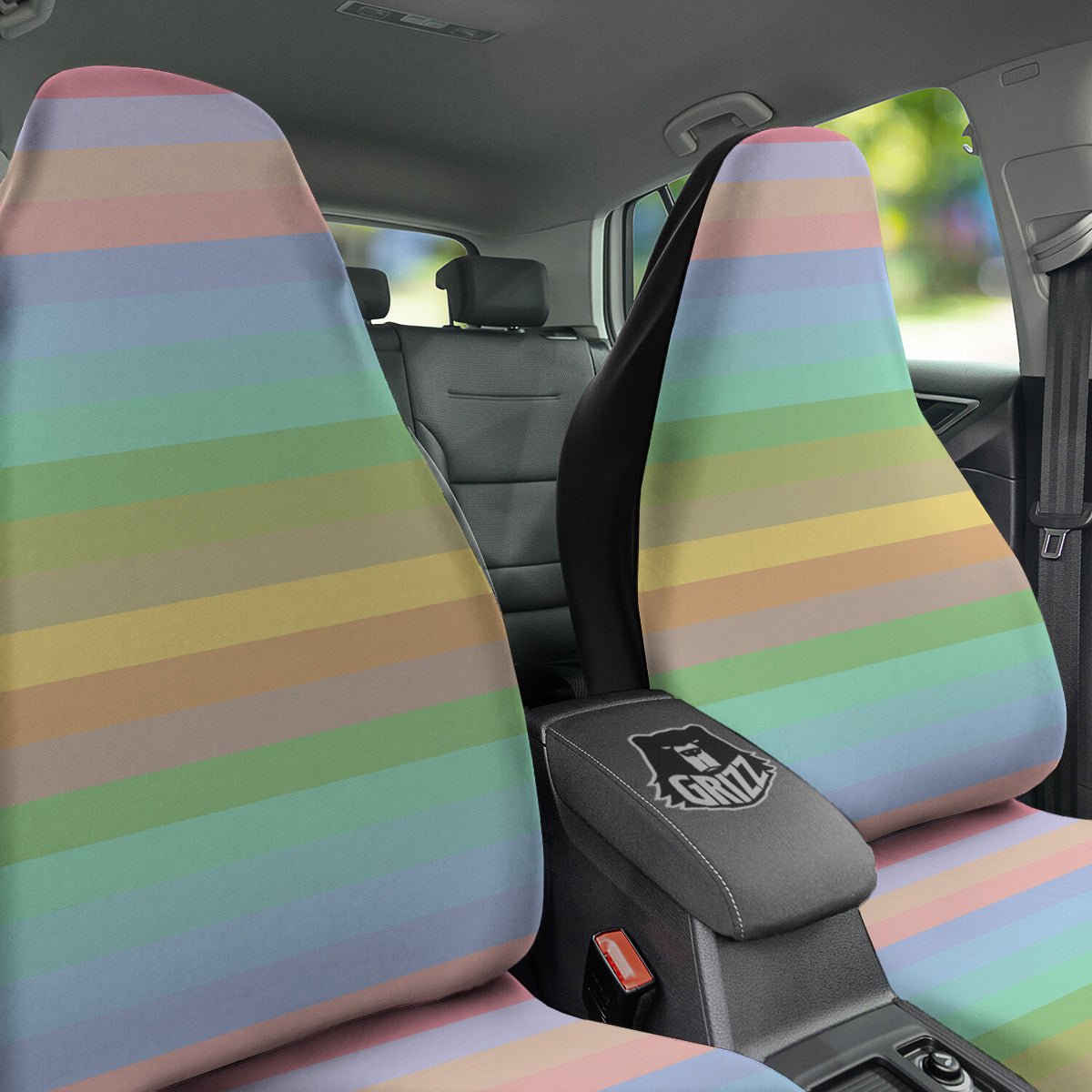 Stiped Rainbow Pastel Print Car Seat Covers-grizzshop