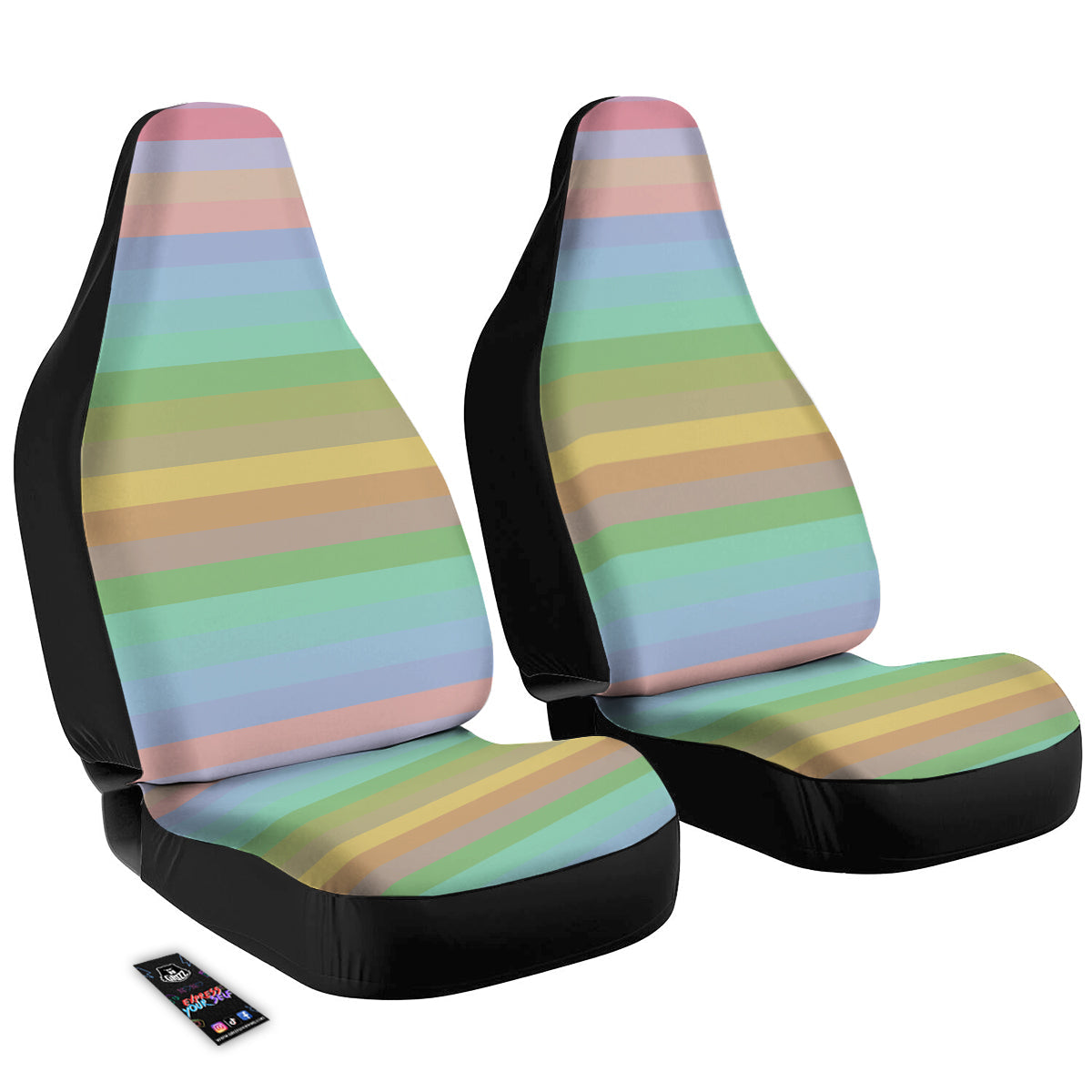 Stiped Rainbow Pastel Print Car Seat Covers-grizzshop