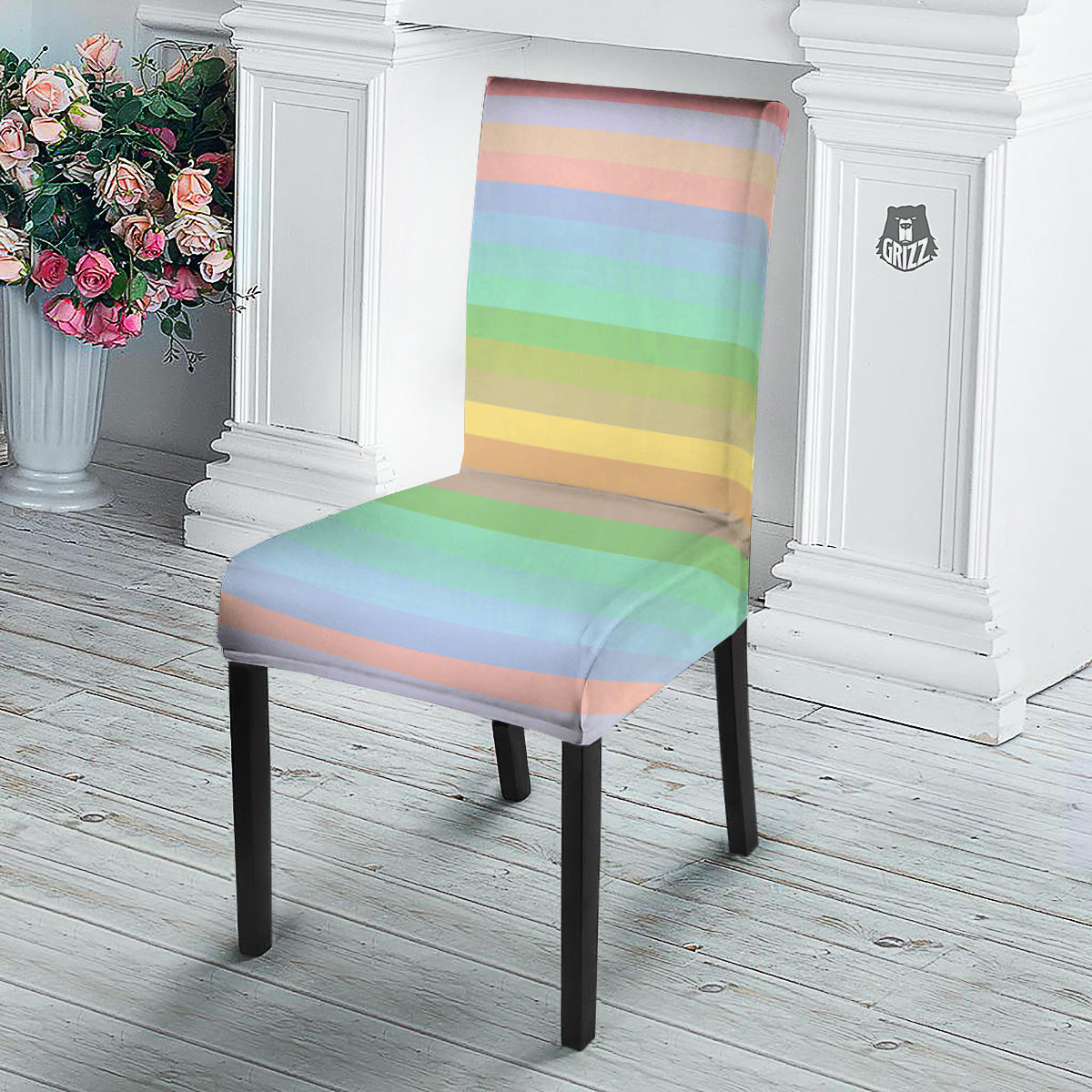 Stiped Rainbow Pastel Print Dining Chair Slipcover-grizzshop