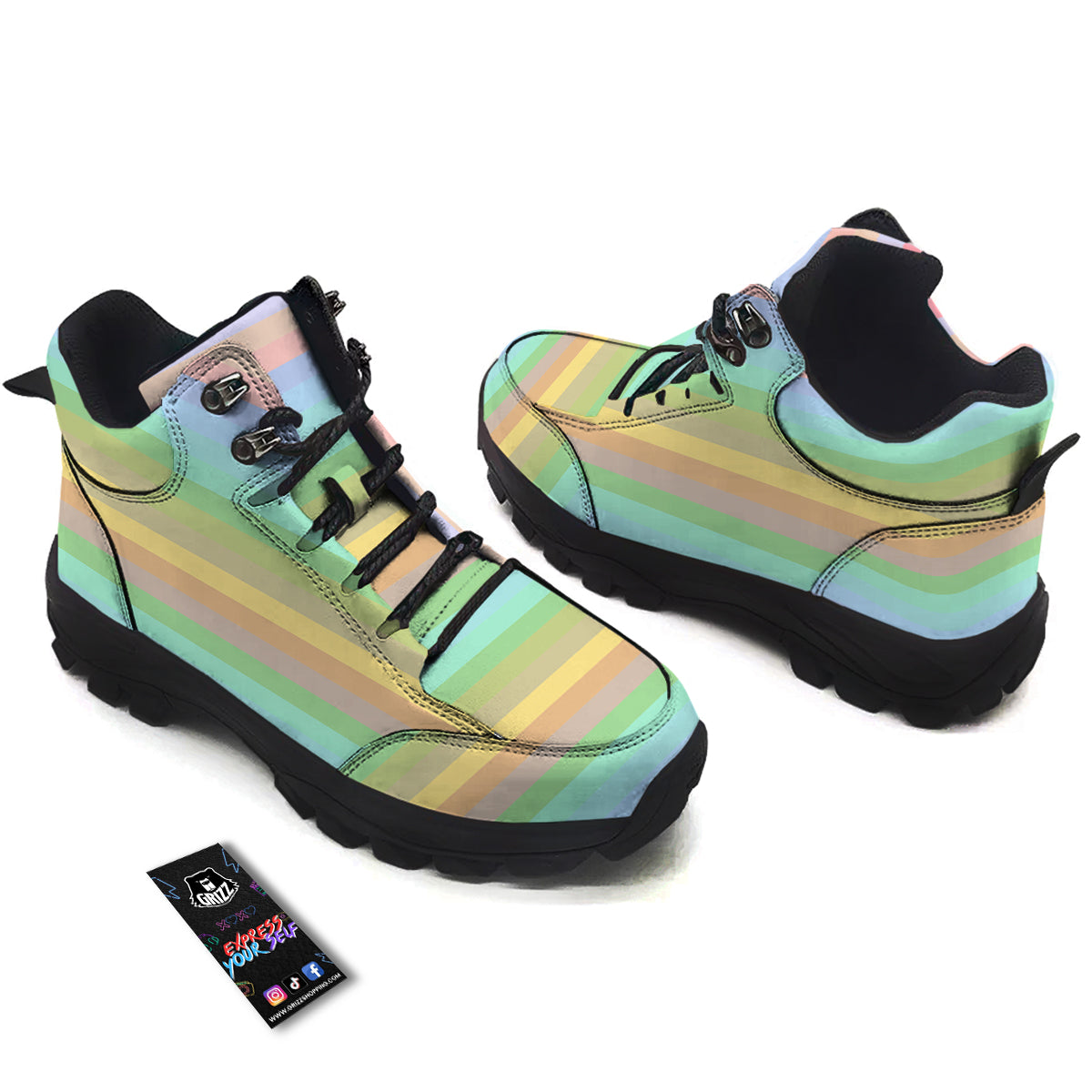 Stiped Rainbow Pastel Print Hiking Shoes-grizzshop
