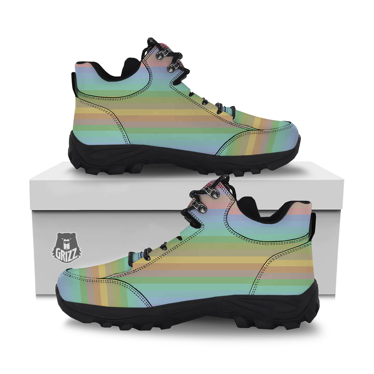 Stiped Rainbow Pastel Print Hiking Shoes-grizzshop