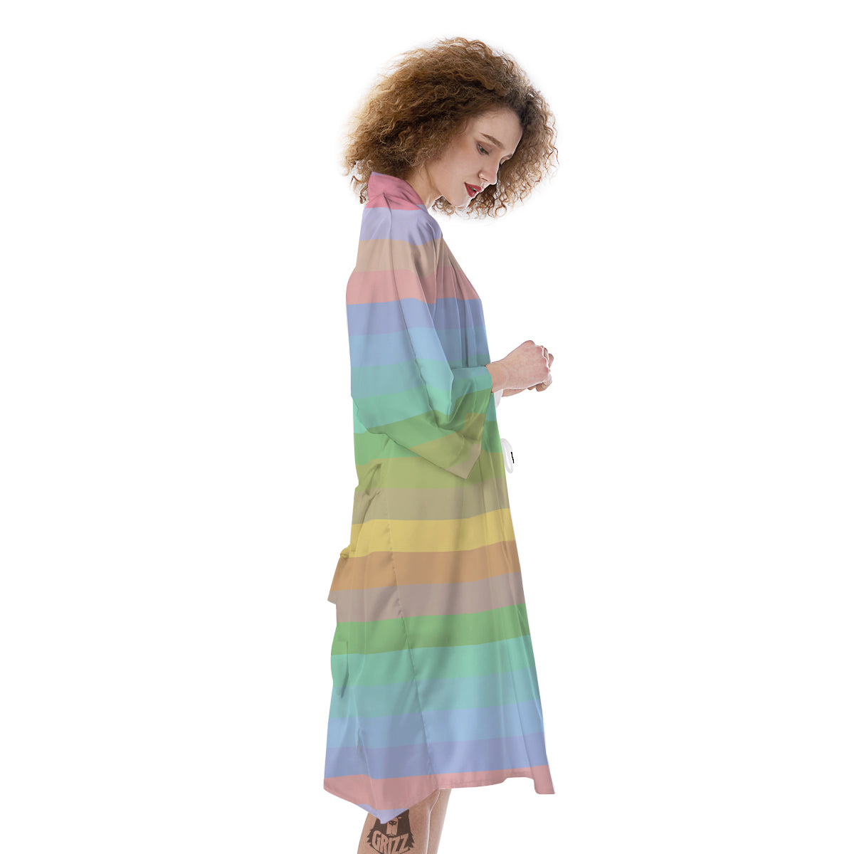 Stiped Rainbow Pastel Print Kimono-grizzshop