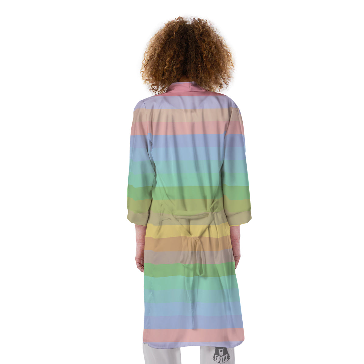 Stiped Rainbow Pastel Print Kimono-grizzshop