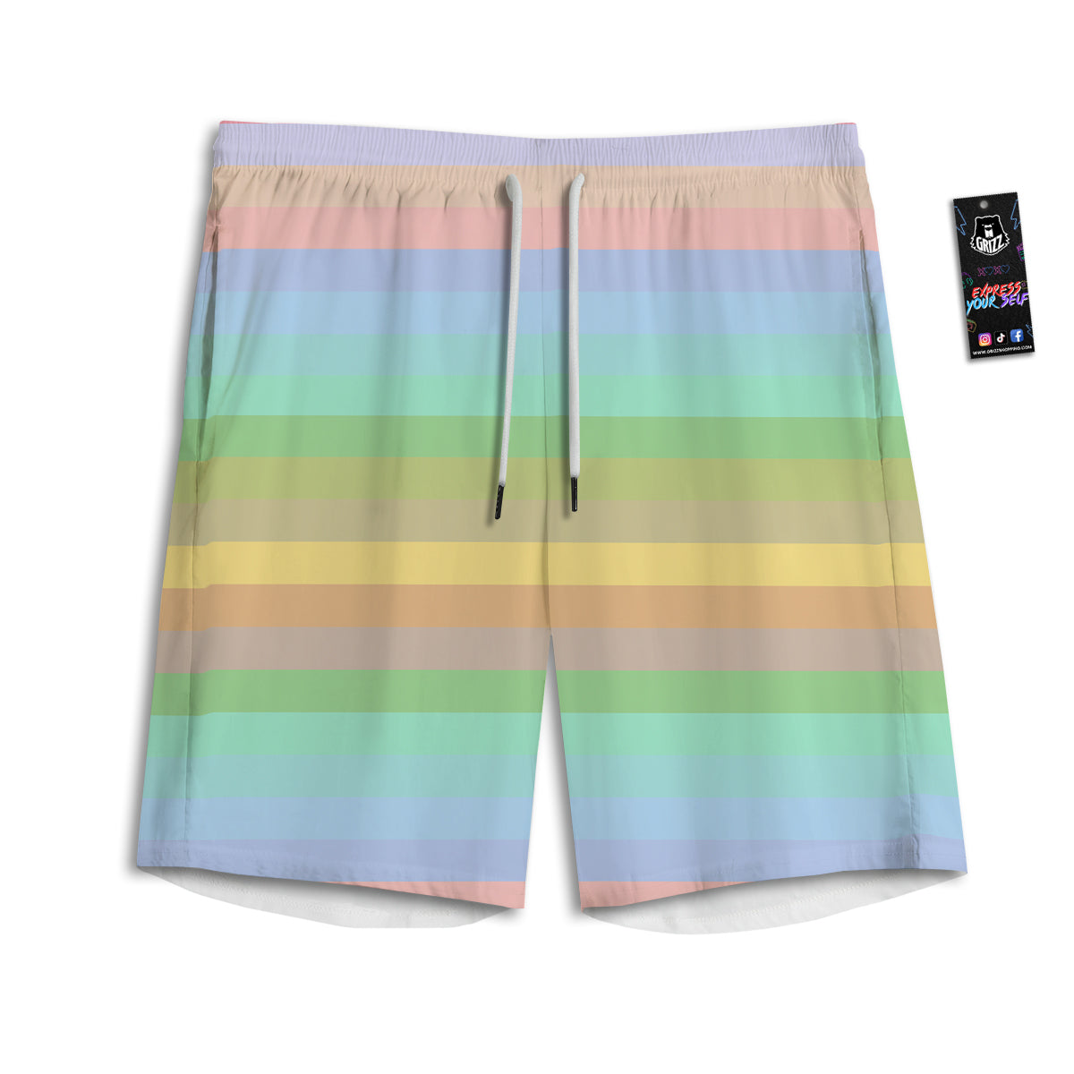 Stiped Rainbow Pastel Print Men's Athletic Shorts
