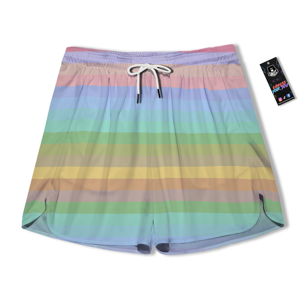 Stiped Rainbow Pastel Print Men's Running Shorts-grizzshop